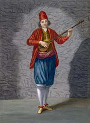 Musiker der griechischen Inseln, Tafel 70 aus „Sammlung von einhundert Stichen, welche die verschiedenen Nationen der Levante darstellen“ von Charles de Ferriol, gestochen von Gerard Scotin (1671-1716), 1707-08